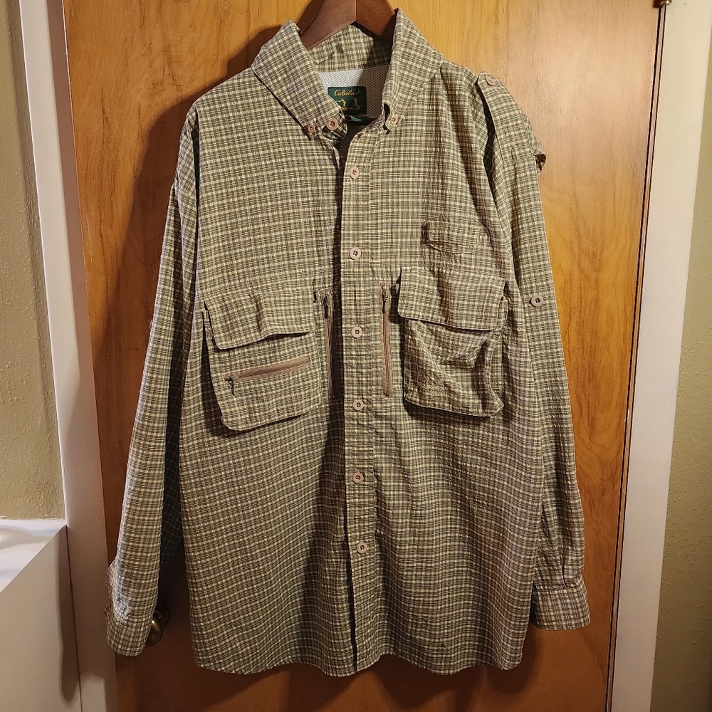 VTG Cabela's Guidewear XL MacGyver Outdoor Vented Green Plaid Lightweight Shirt